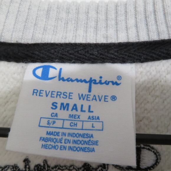 Champion Women Sz S Gray Reverse Weave Crewneck Sweatshirt Ribbed Stripes - Picture 6 of 7